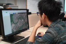 Harper College student studying drone flying software