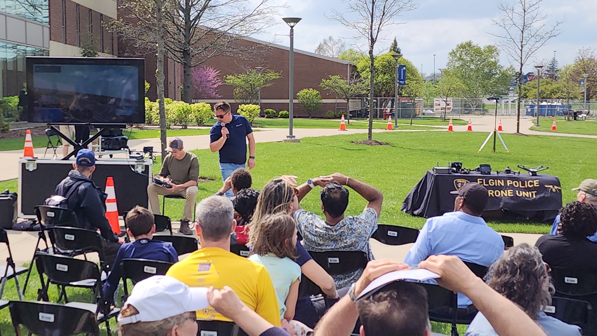 audience watching drone demonstrations at the drone safety and experience day